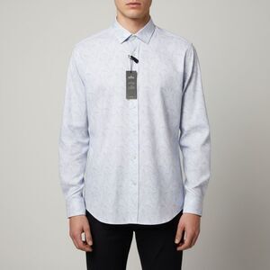 NWT Michael Kors Men Slim-Fit Cotton Linen Palm Leaves Print Dress Shirt.  Size